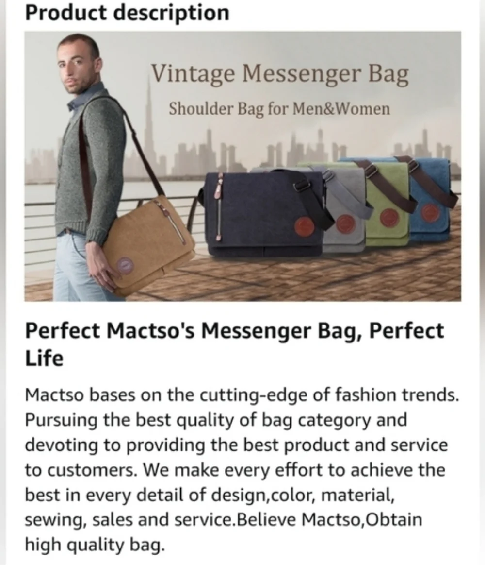 Mactso Men's Brown Canvas Messenger Bag
